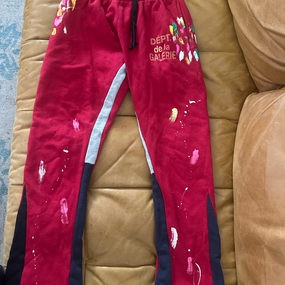 Gallery Red Sweatpants with Paint-Splash Accents